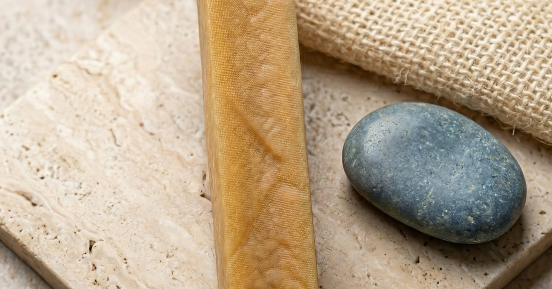 medium himalayan churpi cheese chew stick on a wooden board